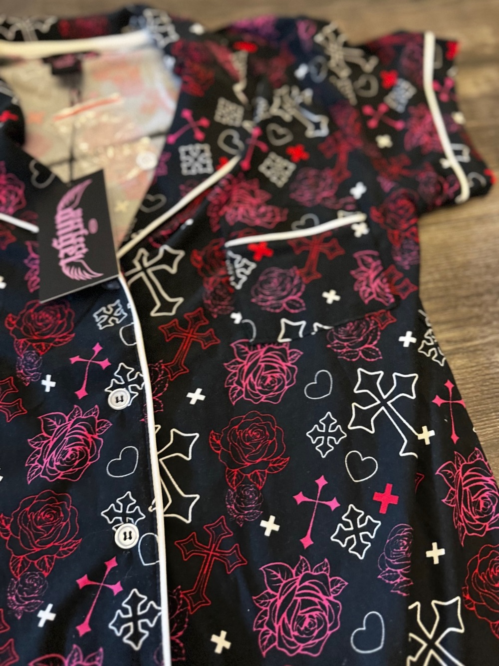 Perfect Angel Rose Cross Print Pajama Shorts Set NWT - Picture 9 of 14